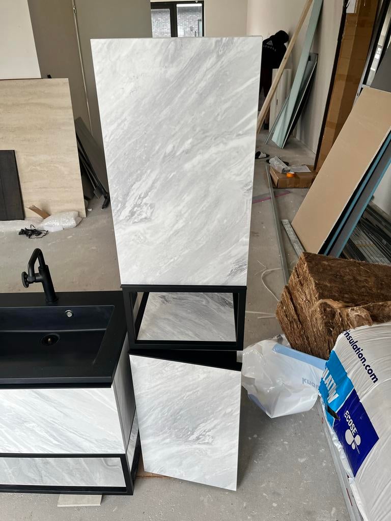 Badkamermeubelset: Wasbak met 2 lades & Hoge Kast, 100 tot 150 cm, Nieuw, Ophalen of Verzenden, Wastafelkast