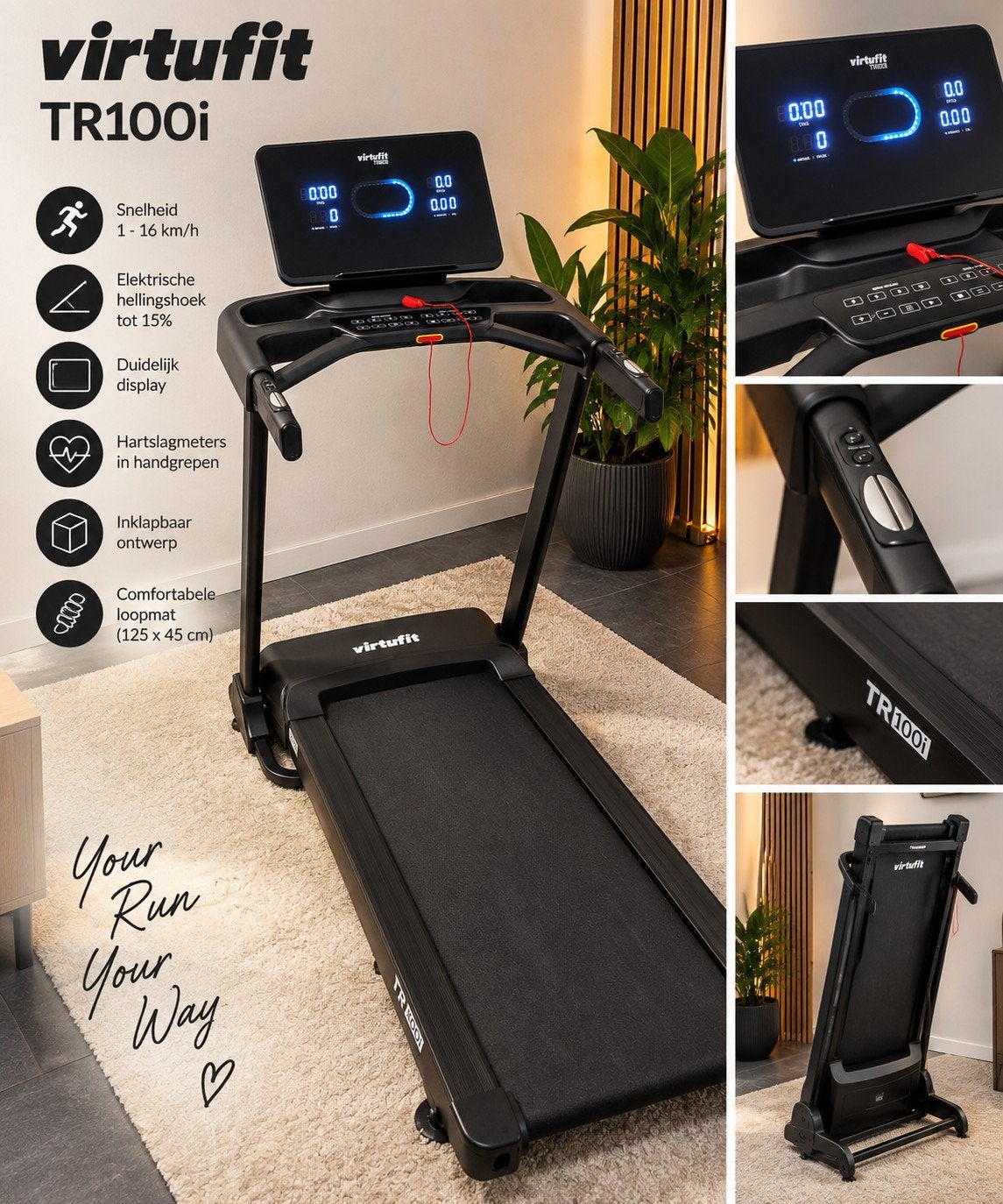 VirtuFit TR100i Loopband met Bluetooth, Ophalen, Zo goed als nieuw, Loopband