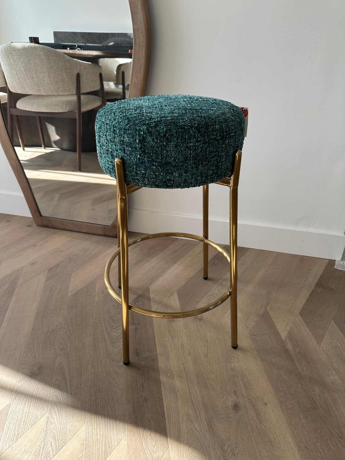 4 stuks barkrukken - Groen met goud, Huis en Inrichting, Barkrukken, Nieuw, 90 cm of meer, Metaal, 2 krukken, Met voetsteun, Ophalen