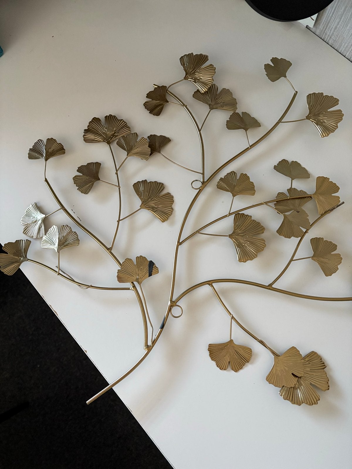 Gouden Ginkgo Blad Muurdecoratie - 57x47 cm, Metaal, Gebruikt, Decoratieobject, Ophalen of Verzenden