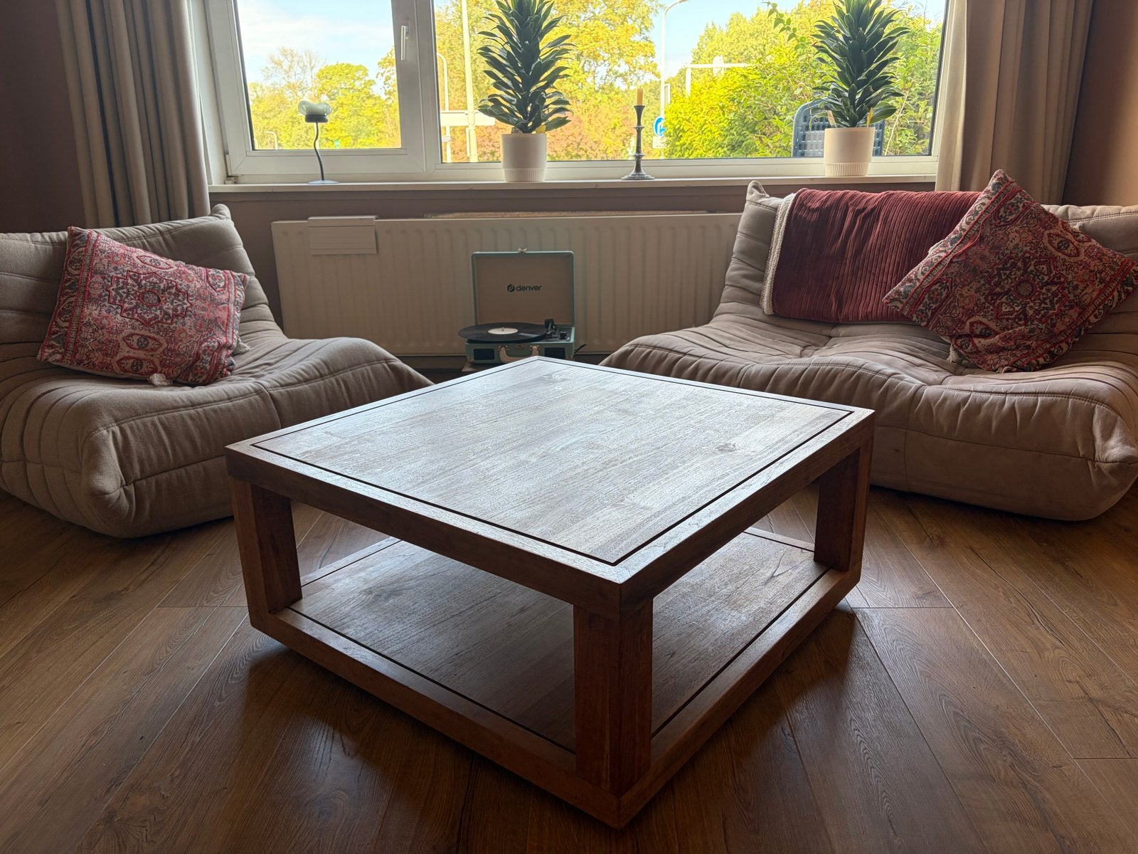 Ethnicraft Salontafel 100% teak 80x80x30 cm, Huis en Inrichting, Gebruikt, 5 – 50, Eikenhout, Vierkant