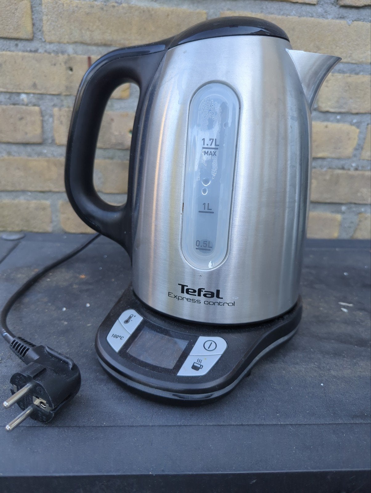 Tefal Express Control Waterkoker RVS 1.7L, 1 tot 2 liter, Ophalen, Gebruikt, Rvs