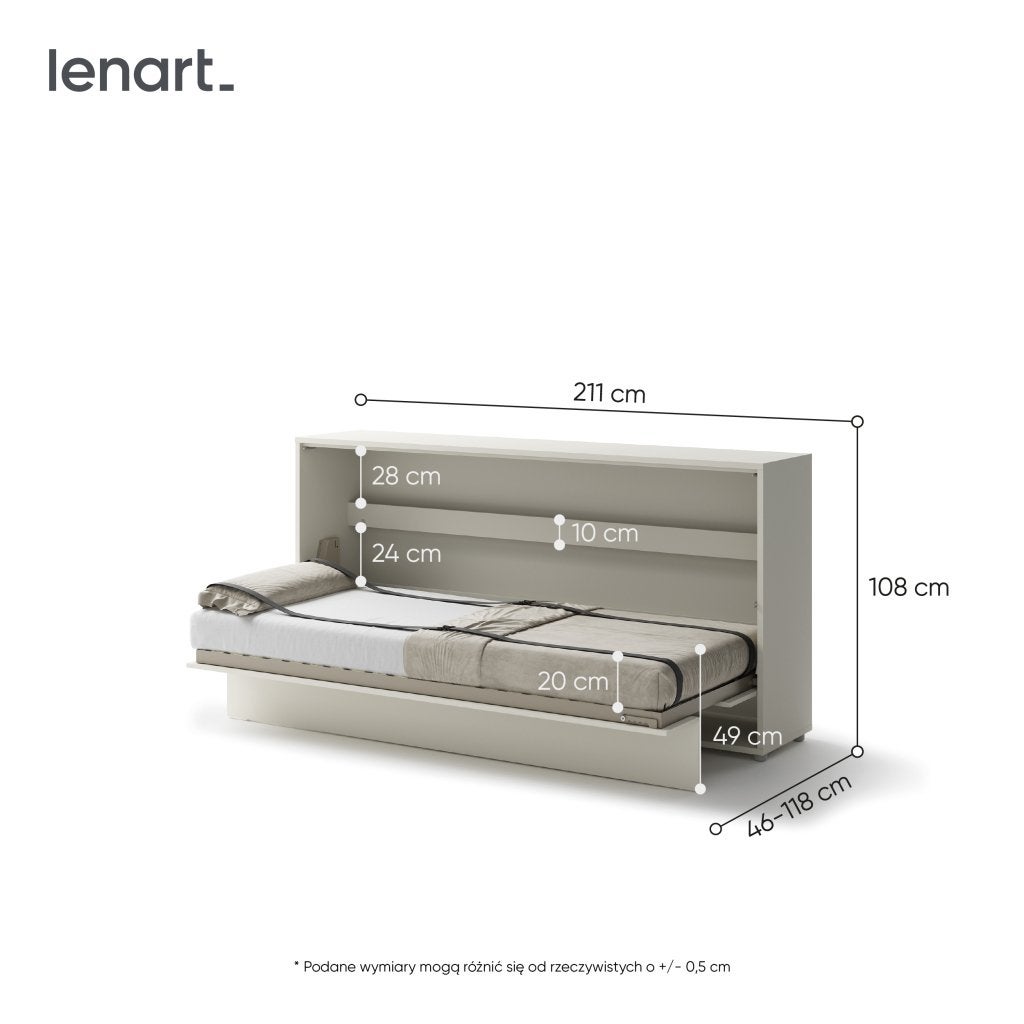 Concept opklapbed horizontaal - 90x200 - Cashmere, Niet ingevuld, Niet ingevuld, Niet ingevuld
