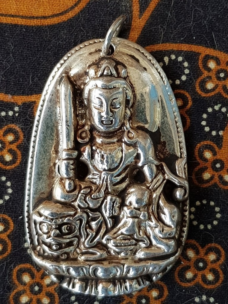 Mooie oude Oosterse Boeddha hanger van zilverbrons 6 cm., Zilver, Sieraad, Handgemaakt, Ophalen of Verzenden