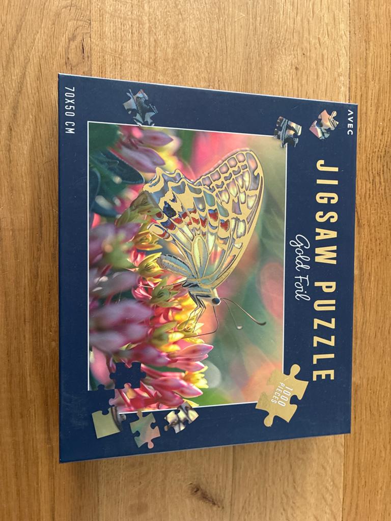 Jigsaw Puzzel Vlinder Gold Foil 1000 Stukjes, Ophalen of Verzenden, 500 t/m 1500 stukjes, Zo goed als nieuw, Legpuzzel