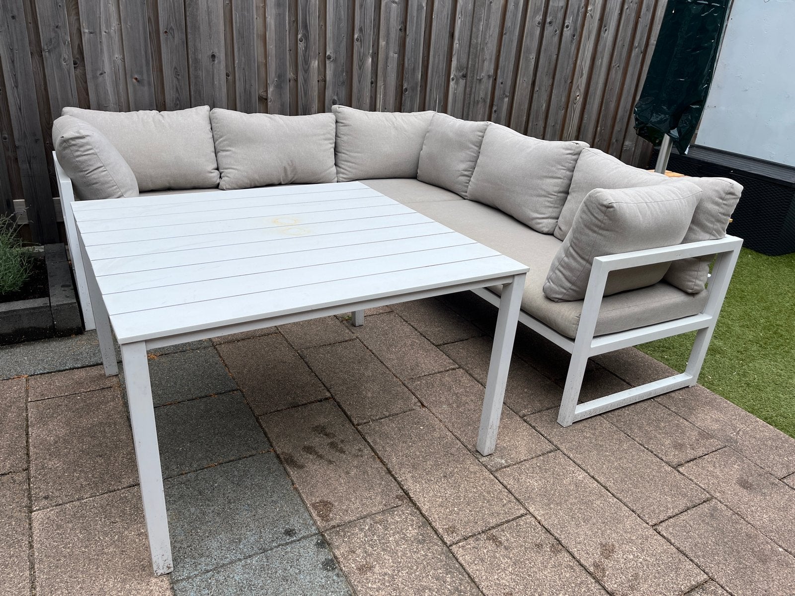 Loungebank met hoge tafel Aluminium Wit, Ophalen, Gebruikt, 6 zitplaatsen, Aluminium