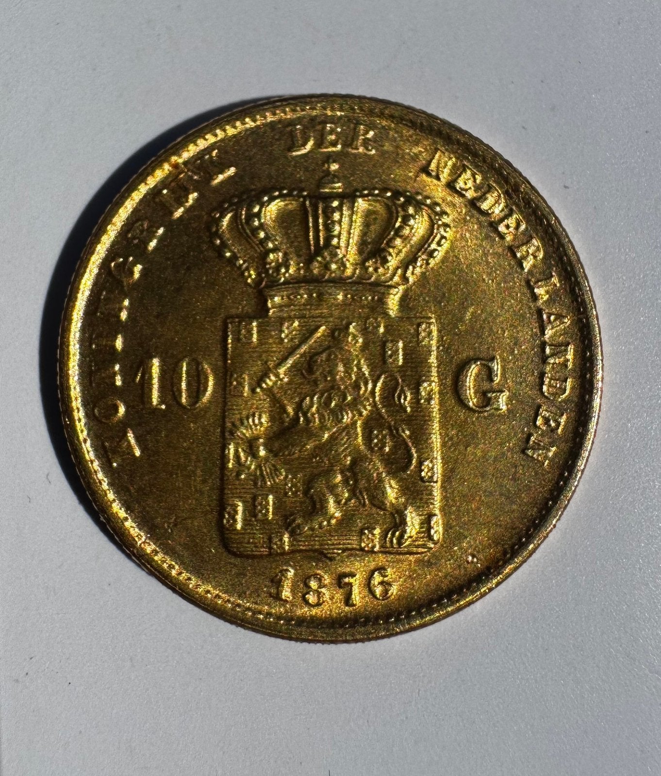 Gouden Tientje 1876 (Willem III) - 14 Karaat Naslag / 6,8 Gr, Postzegels en Munten, Munten | Nederland, Ophalen, Koning Willem III