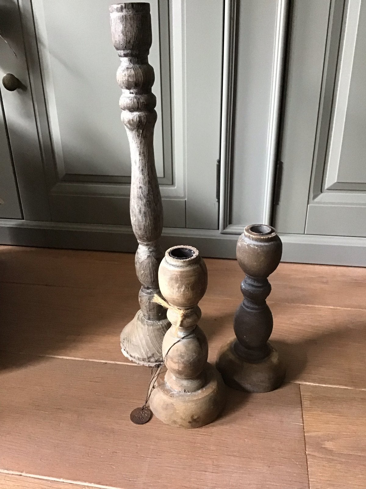 Set van 3 oude houten kandelaars, Ophalen of Verzenden, Overige materialen