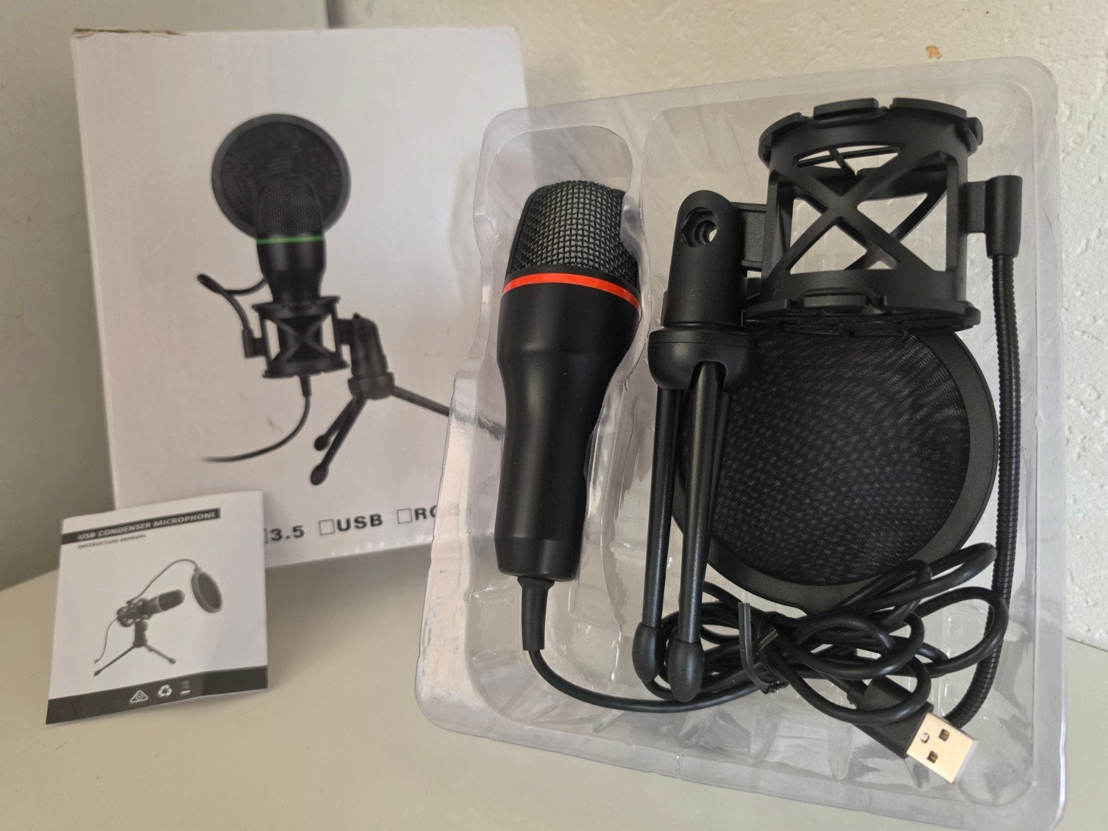 USB Condensator Microfoon met Statief en Popfilter, Ophalen of Verzenden, Nieuw, Studiomicrofoon