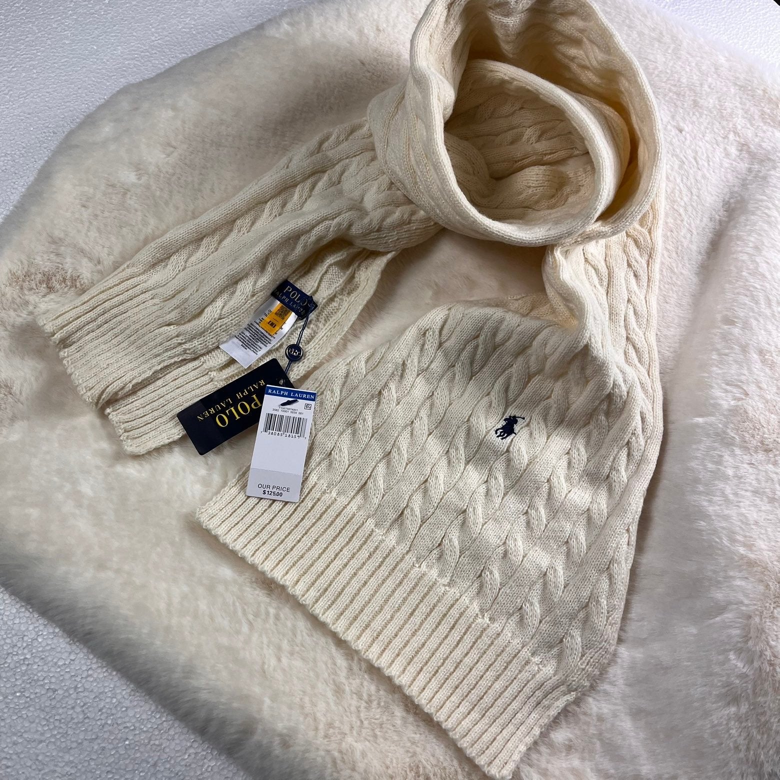 Ralph Lauren Polo Kabelgebreide Sjaal - Old Money Aesthetic, Kleding | Dames, Ophalen of Verzenden, Nieuw, Maat 42/44 (L), Sjaal