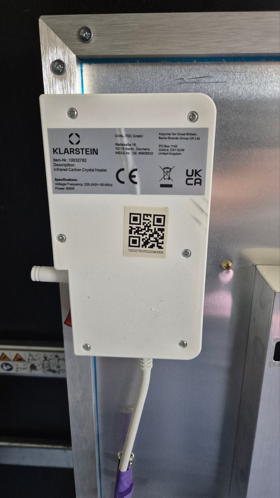 Klarstein Infrarood Carbon Kristal Verwarming 600W, Ophalen, 500 tot 800 watt, Overige typen, Zo goed als nieuw