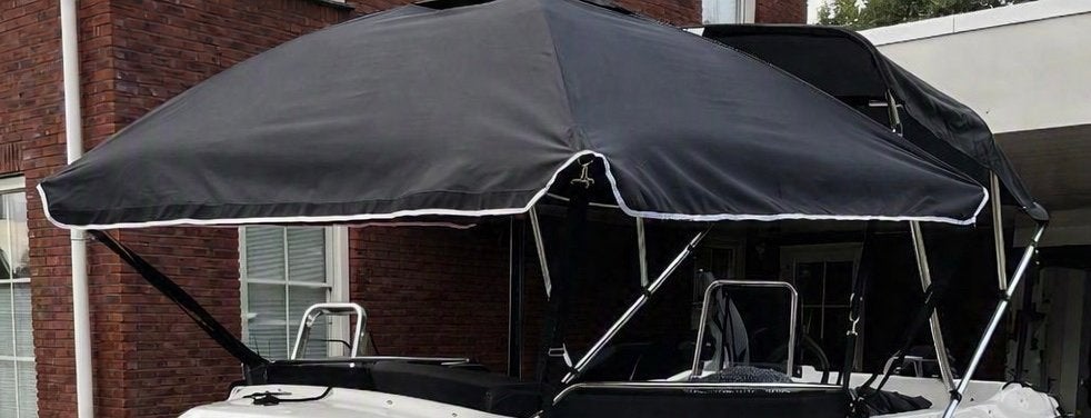 Protecq Bimini bootparasol vierkant 200x200 cm (z/w), Ophalen, Verstelbaar, 2 tot 3 meter, Zo goed als nieuw