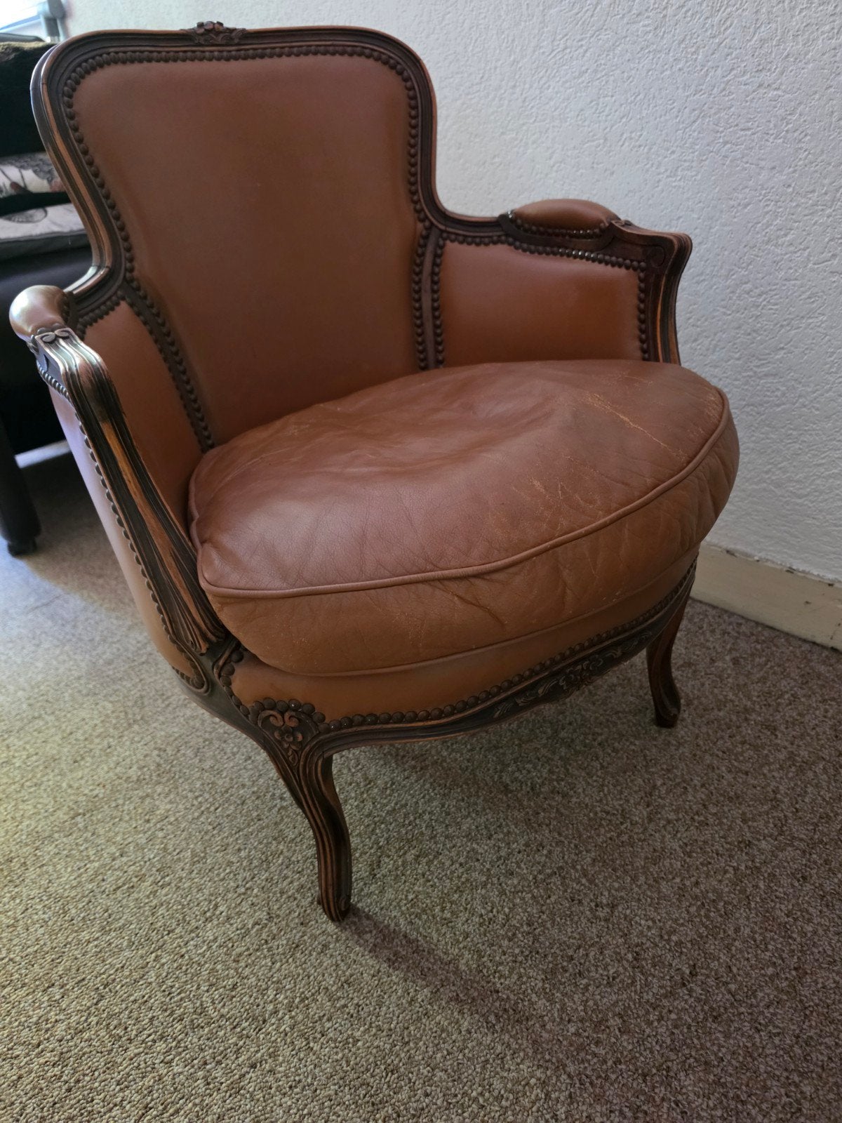 Fauteuil echt leer Queen Anne stijl ?, Ophalen, Gebruikt, Leer