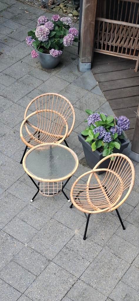 Rotan balkon/tuinset - Vinted stijl, Bijzettafel, Rotan, Zo goed als nieuw, Tuinset