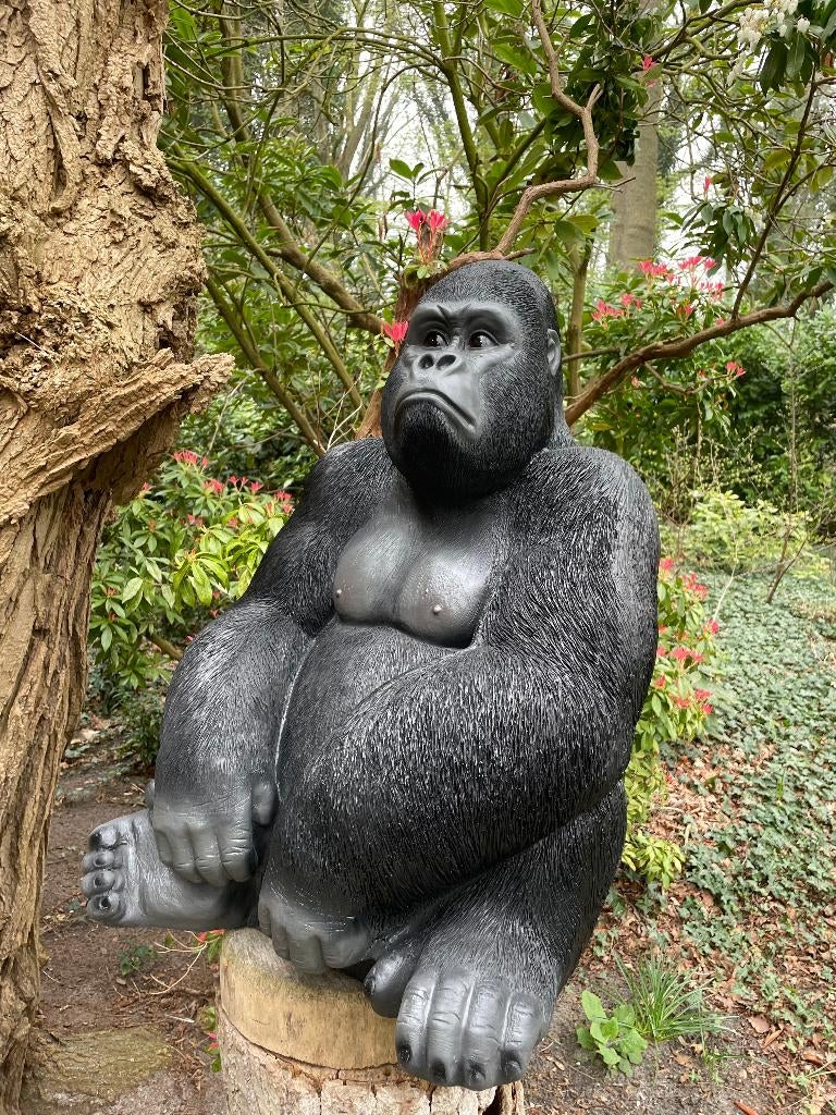Beeld aap, gorilla, tuin, zwembad, vijver 80cm, Ophalen, Nieuw, Kunststof, Dierenbeeld