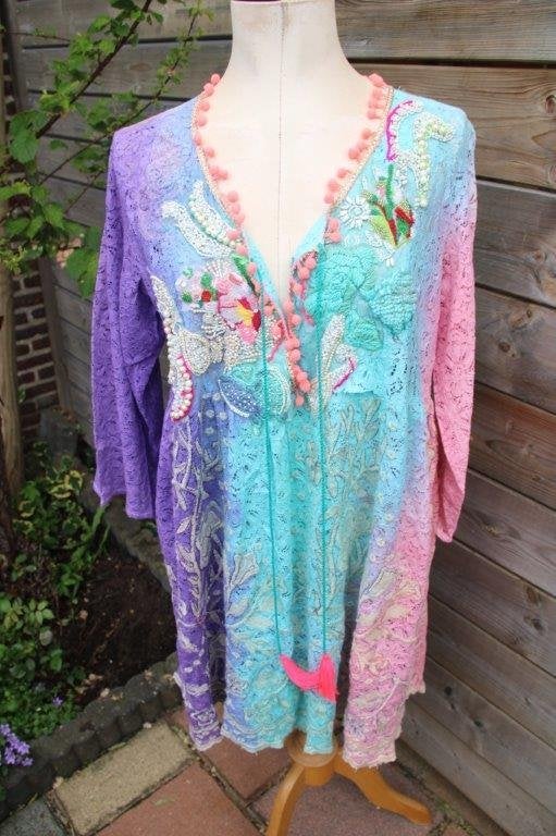 Jurk gekleurd kant Antica Sartoria mt Xl Transp Vaste prijs, Overige kleuren, Maat 46/48 (XL) of groter, Ophalen of Verzenden