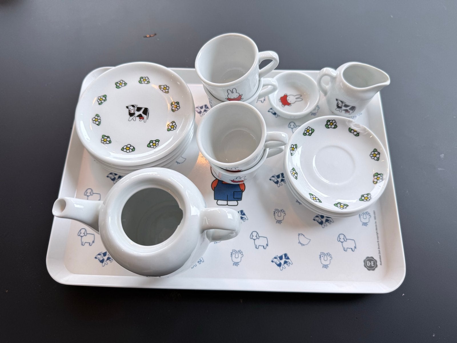 Vintage Nijntje kinder serviesgoed set met dienblad, Gebruikt, Overige merken, Keramiek, Vintage