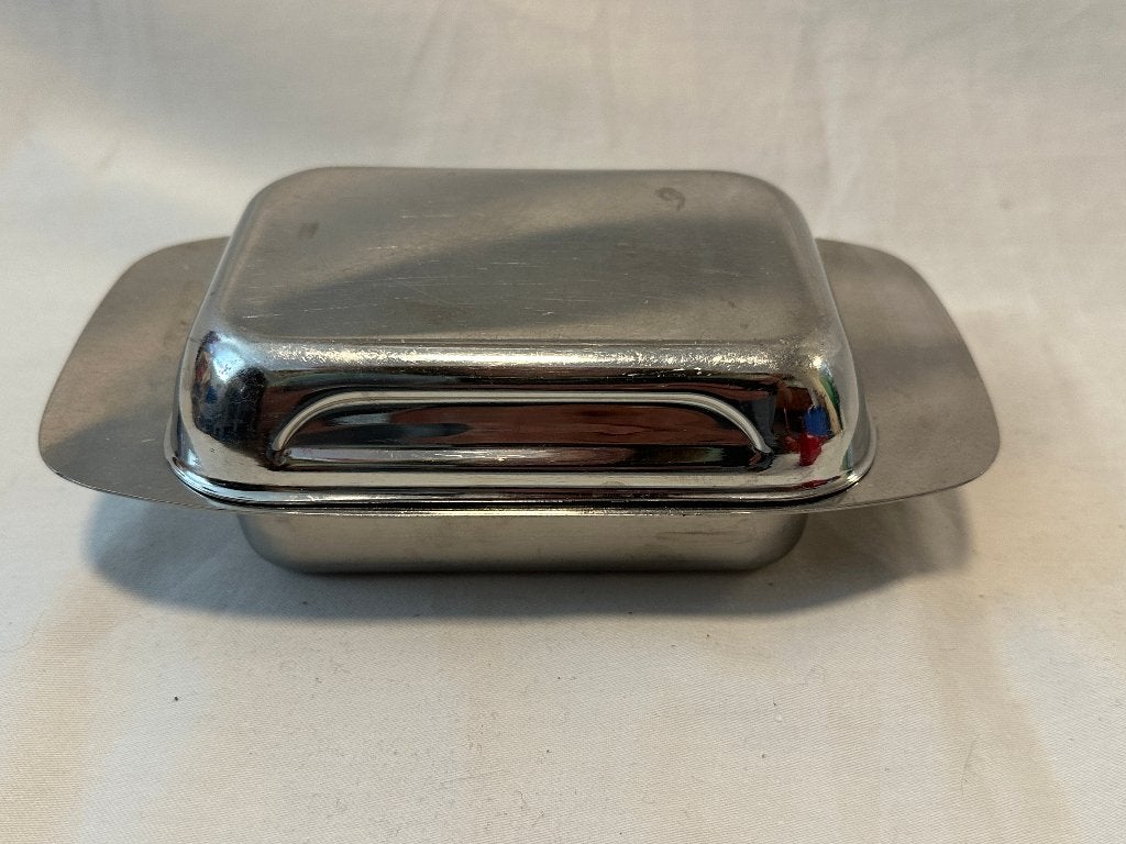 Retro/Design Alessi 18/10 RVS botervloot met deksel, Gebruikt, Overige typen, Ophalen of Verzenden, Overige stijlen