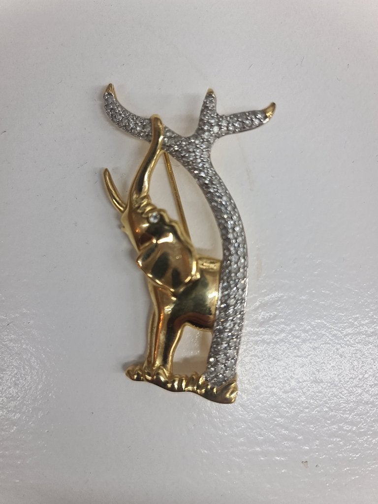 Goudkleurige olifant broche met kristallen merk "Swarovski", Sieraden, Tassen en Uiterlijk, Broches, Met kristal, Overige materialen