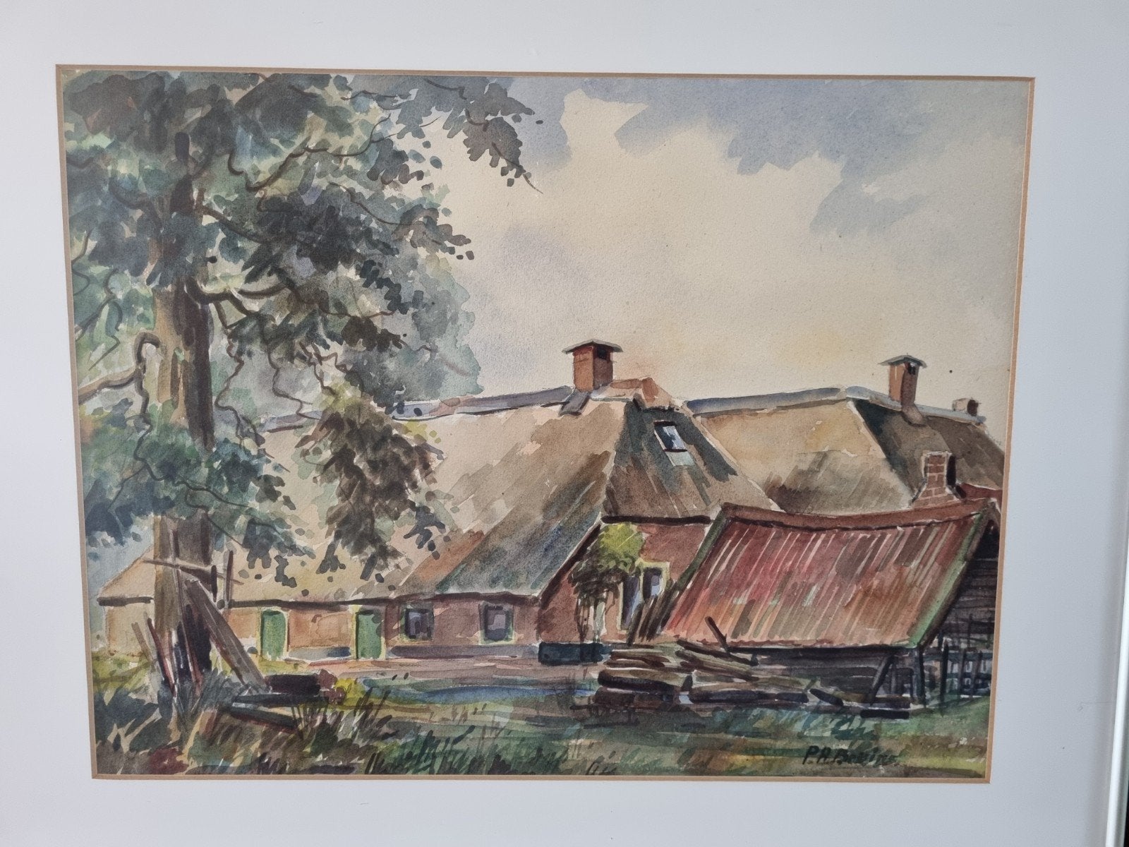 Aquarel Schilderij: Landelijk Erfgoed van P.A. Bruins, Antiek en Kunst, Kunst | Schilderijen | Klassiek, Ophalen, Origineel werk