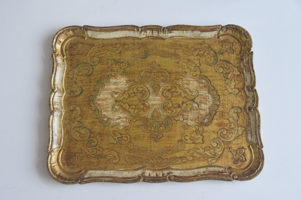 Groot vintage Florentijns dienblad goud wit, Verzenden, Gebruikt, Rechthoekig, Overige materialen