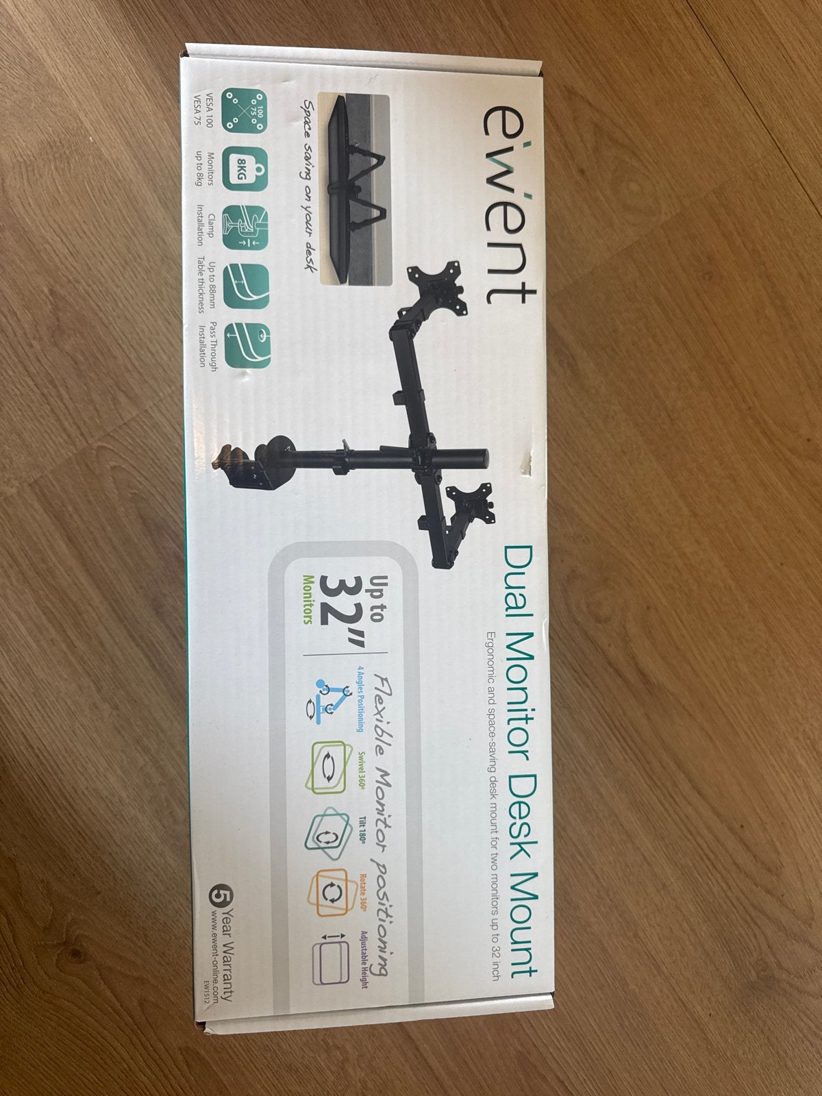 Ewent Dual Monitor Desk Mount - Monitorarm tot 32 inch, Computers en Software, Monitoren, Ophalen, Nieuw, In hoogte verstelbaar