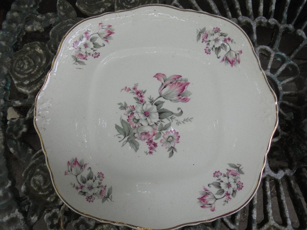 Gebakschaal MOSA met roze / grijs bloemboeket met oa roos, Ophalen of Verzenden