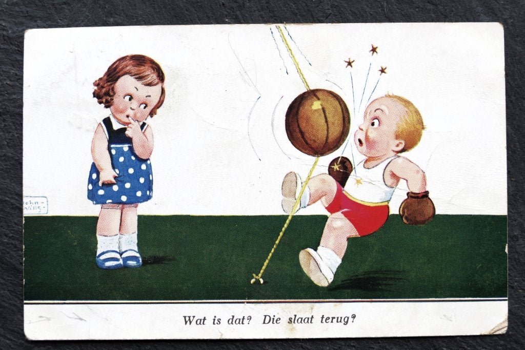 De boksbal slaat de bokster zowaar terug... 1935, Verzenden, 1920 tot 1940, Gelopen, Sport en Spel