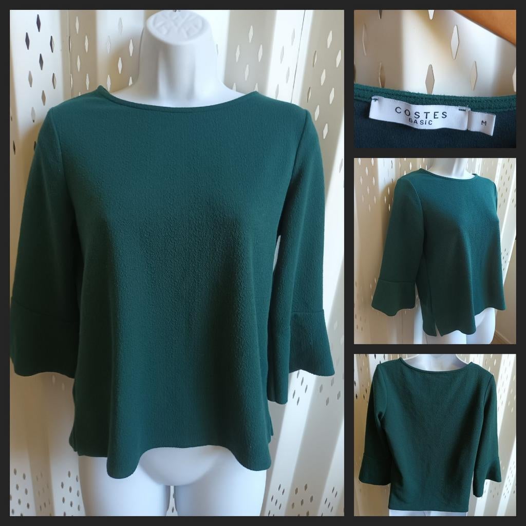 Donkergroene Costes top shirt driekwart klokmouwen M, Kleding | Dames, Ophalen of Verzenden, Lange mouw, Gedragen, Groen