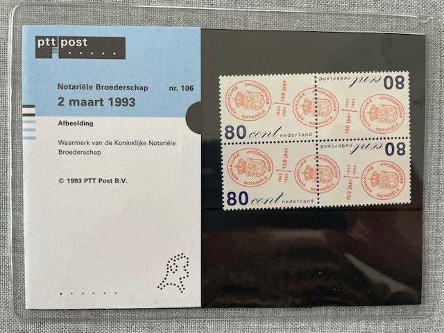 Postzegelmapje PZM106 - 150 jaar Notarieel Broederschap 1993, Ophalen of Verzenden, Postfris, Overige thema's