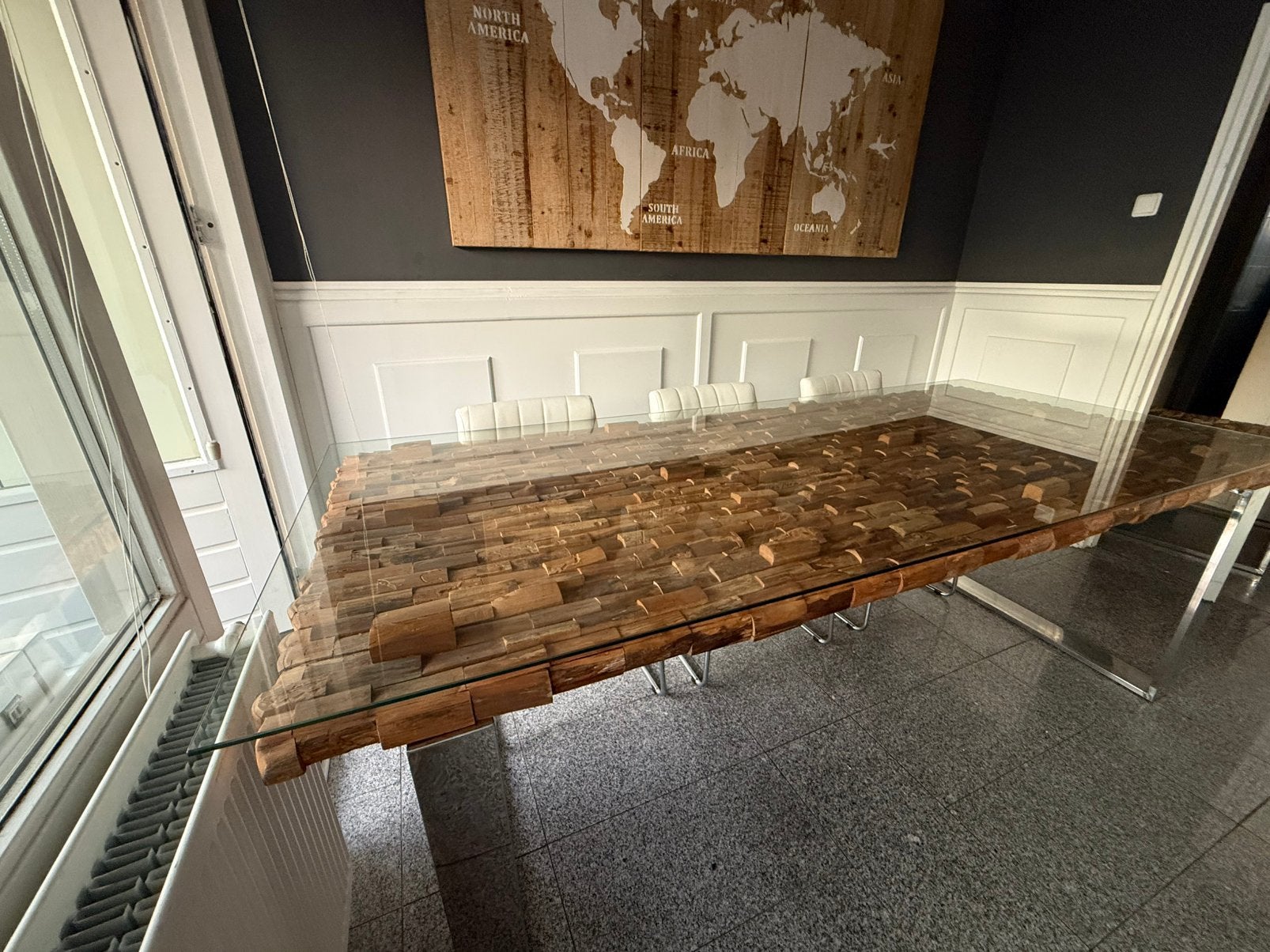 Luxe vergadertafel 240 cm – Rofra – hout met glazen blad, Ophalen of Verzenden