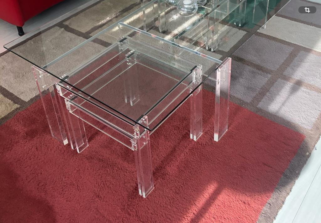 Kristallen salontafel met plexiglas, Huis en Inrichting, Tafels | Salontafels, Ophalen, 50 tot 100 cm, Zo goed als nieuw, Minder dan 50 cm