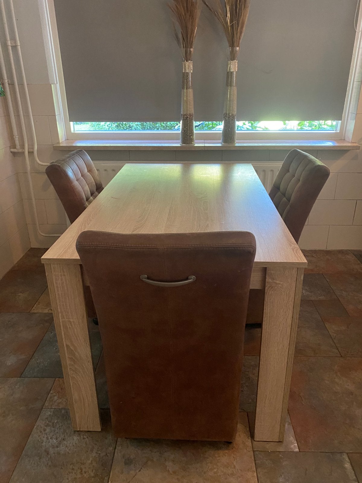 Nette eettafel inclusief 3 stoelen, Ophalen, Gebruikt, 100 tot 150 cm, 75 cm of meer