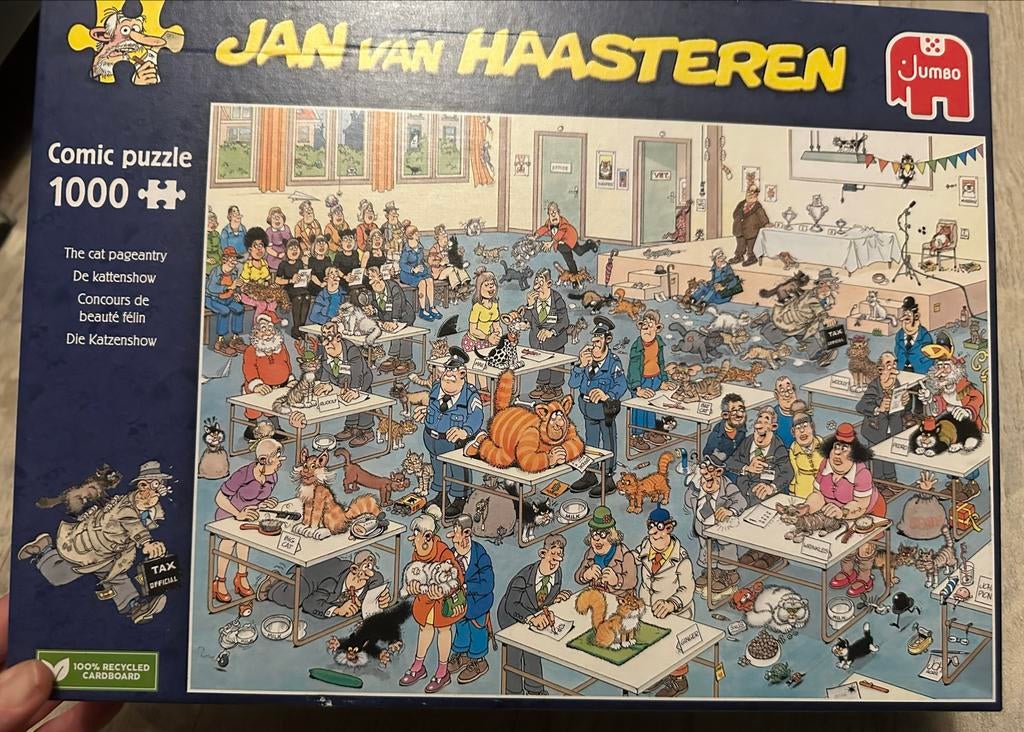 Jan van Haasteren De Kattenshow 1000 stukjes puzzel, Ophalen of Verzenden, 500 t/m 1500 stukjes, Zo goed als nieuw, Legpuzzel