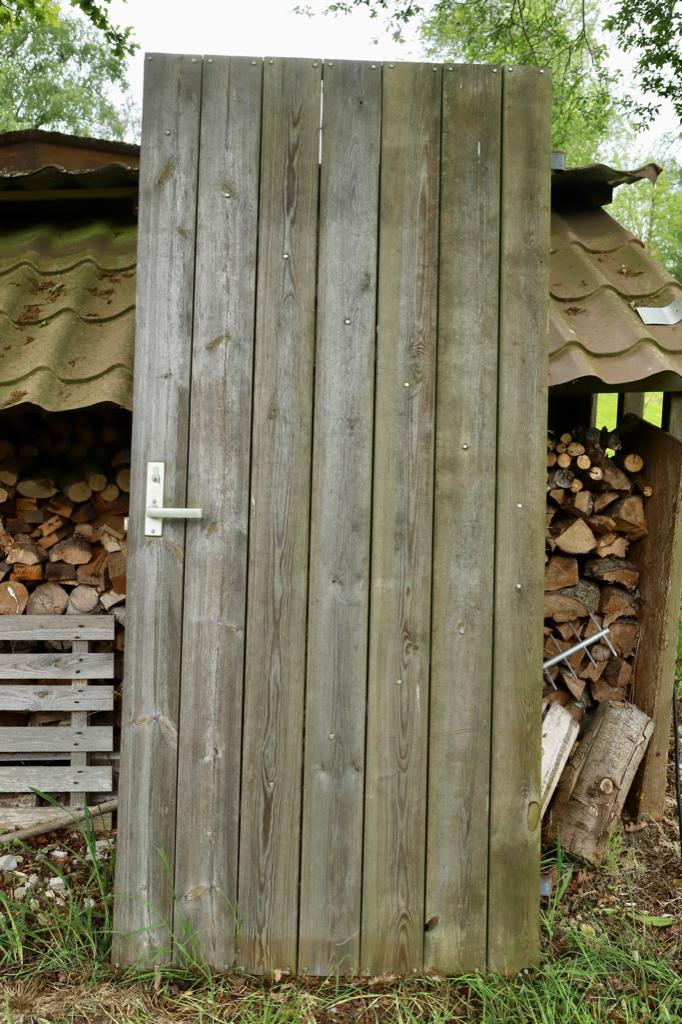 Zware schutting deur van staal en hout, Tuin en Terras, Schuttingen, Ophalen, Minder dan 3 meter, Hout, 1 tot 2 meter