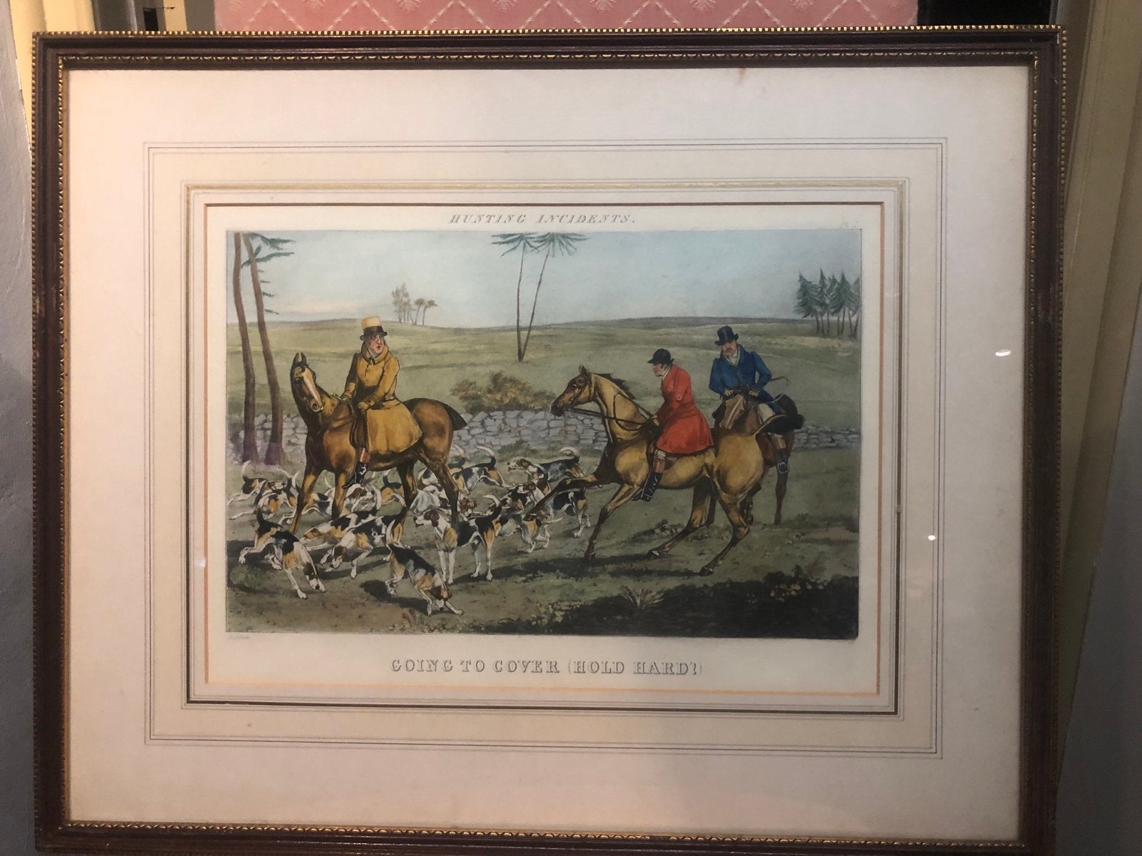 Oude Engelse jacht prent "Going to Cover" vossenjacht, Ingelijst, 1800 - 1899, Verzenden, Overige technieken