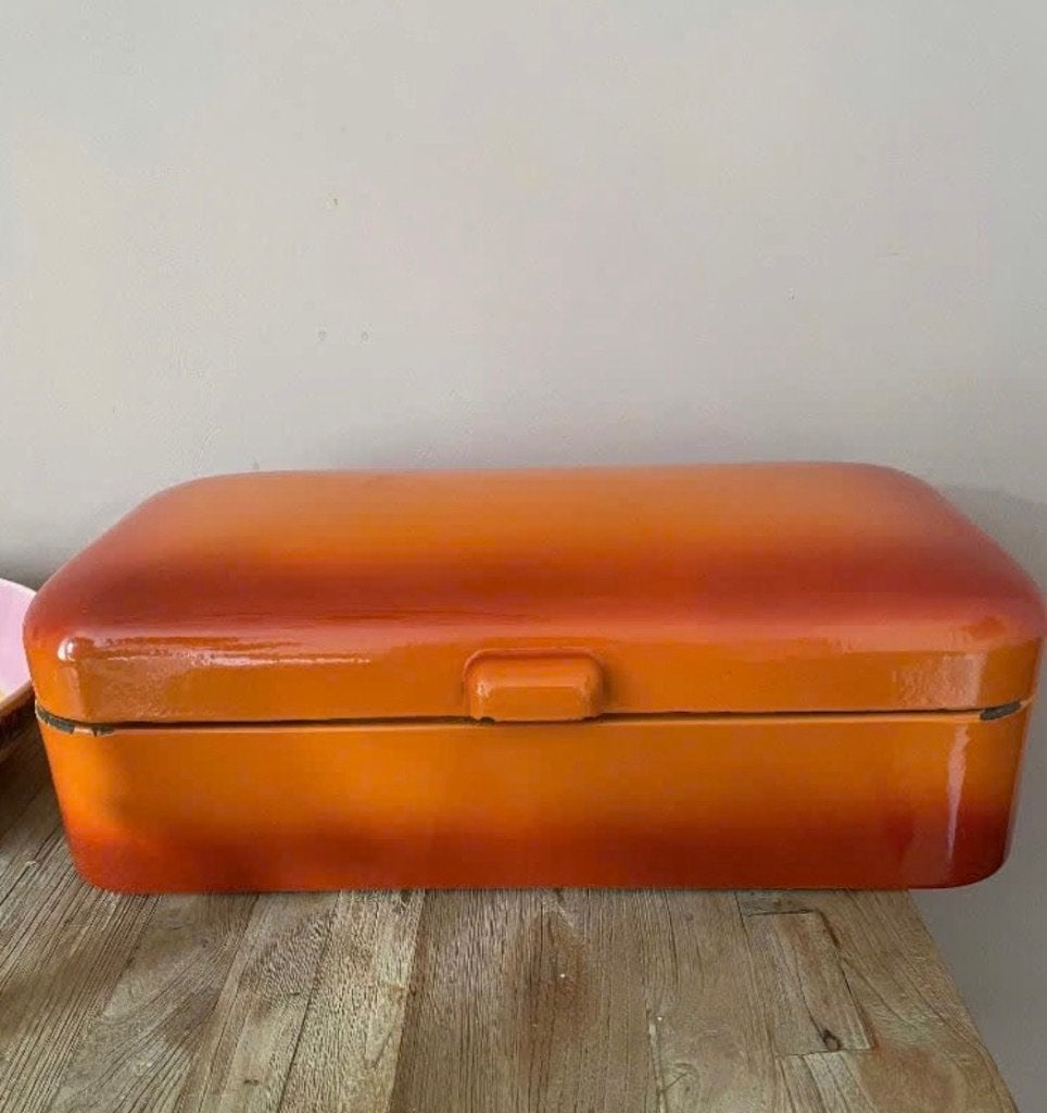 Vintage oranje broodtrommel emaille, Antiek en Kunst, Ophalen of Verzenden