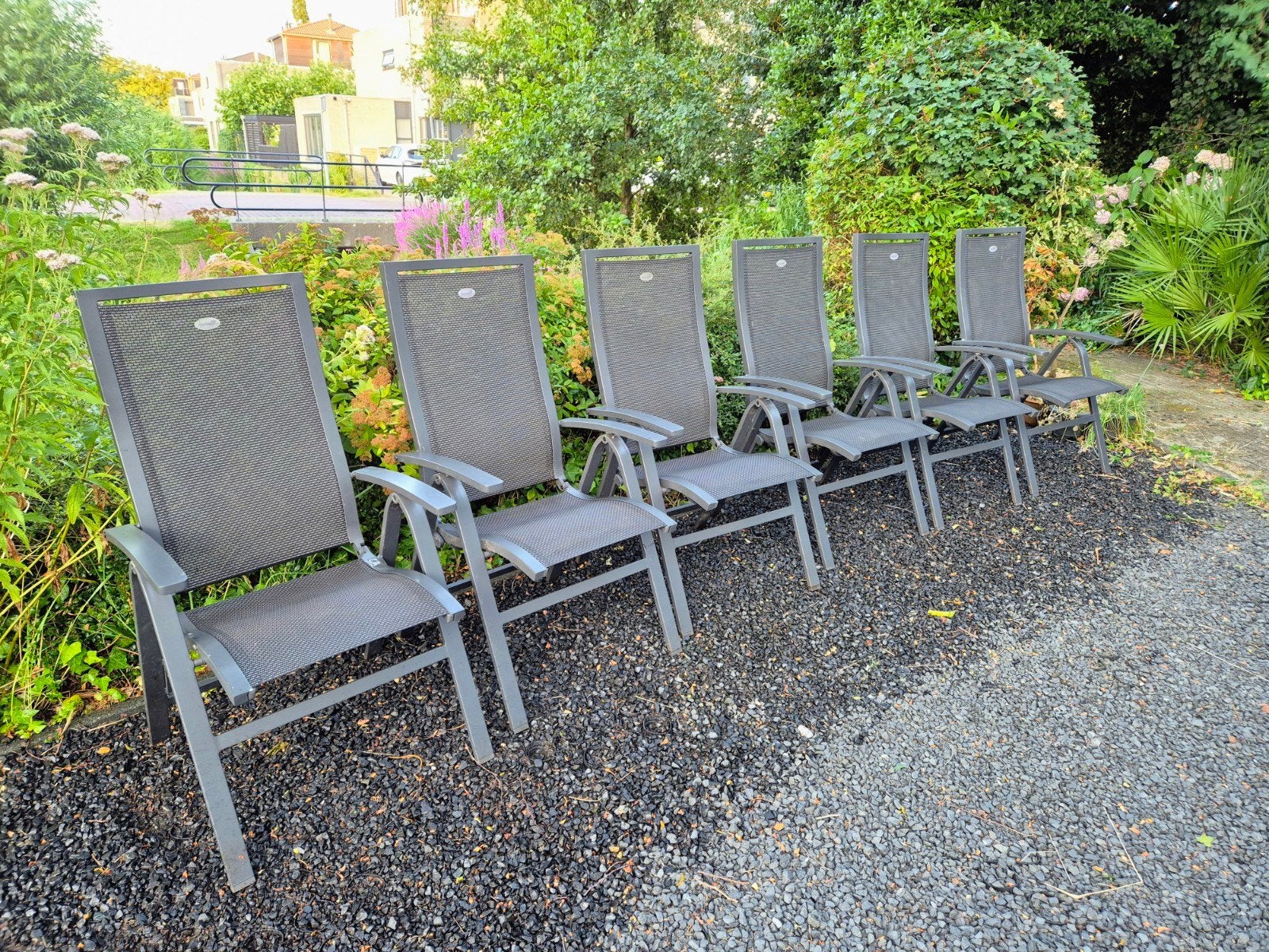 6 Hartman aluminium verstelbare en inklapbare tuinstoelen, Ophalen, Gebruikt, Aluminium, Verstelbaar