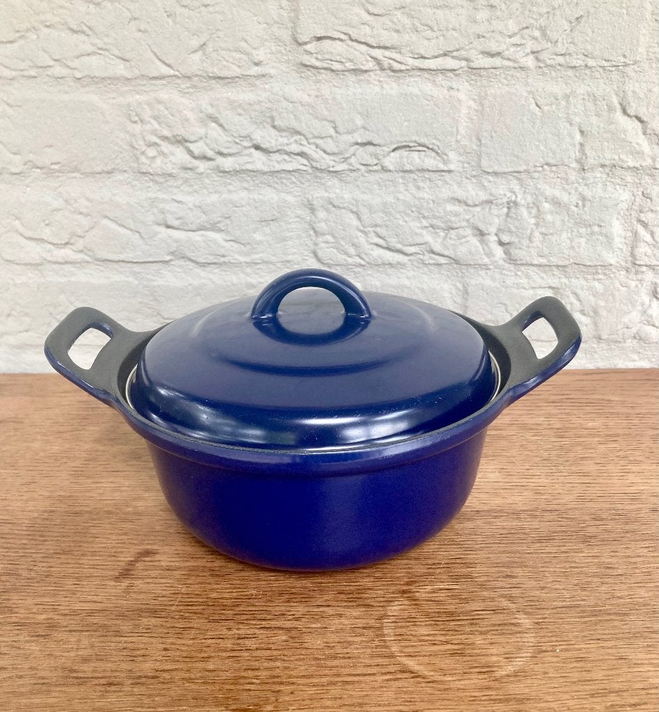 BK blauwe braadpan, gietijzer en emaille maat 20., Gebruikt, Met deksel, BK, Ophalen of Verzenden