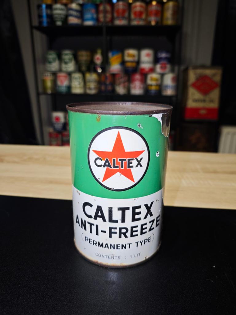 Bidon d'huile ancien olieblikk caltex anti freeze, Verzamelen, Verzenden