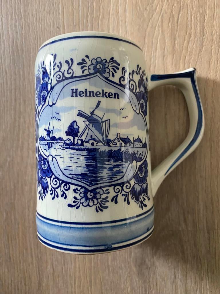 Heineken bierpul handgeschilderd delftsblauw 79, Verzenden