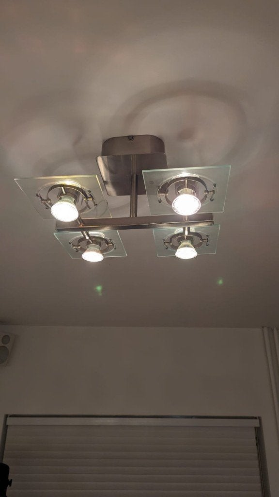 2x Ikea Plafond LED Lamp (Ceiling Light) 4 Verstelbare Spots, Ophalen, Zilver, Gebruikt, Modern