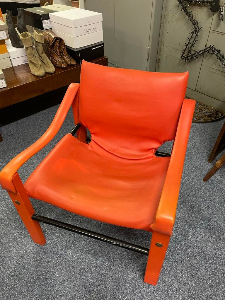 Uniekie vintage "Chelsea" Safari Chair van Arkana, Ophalen, Gebruikt, Eén, Rood
