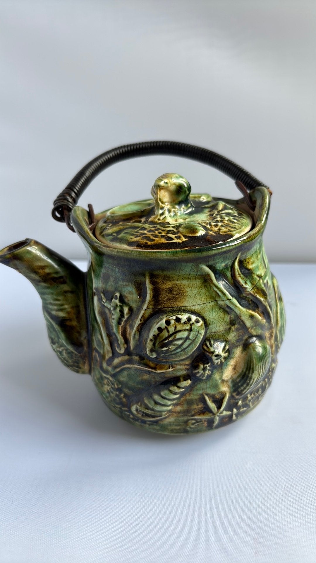 Vintage Majolica Theepot – Zeefiguren & Schelpen – Jaren 50, Ophalen of Verzenden