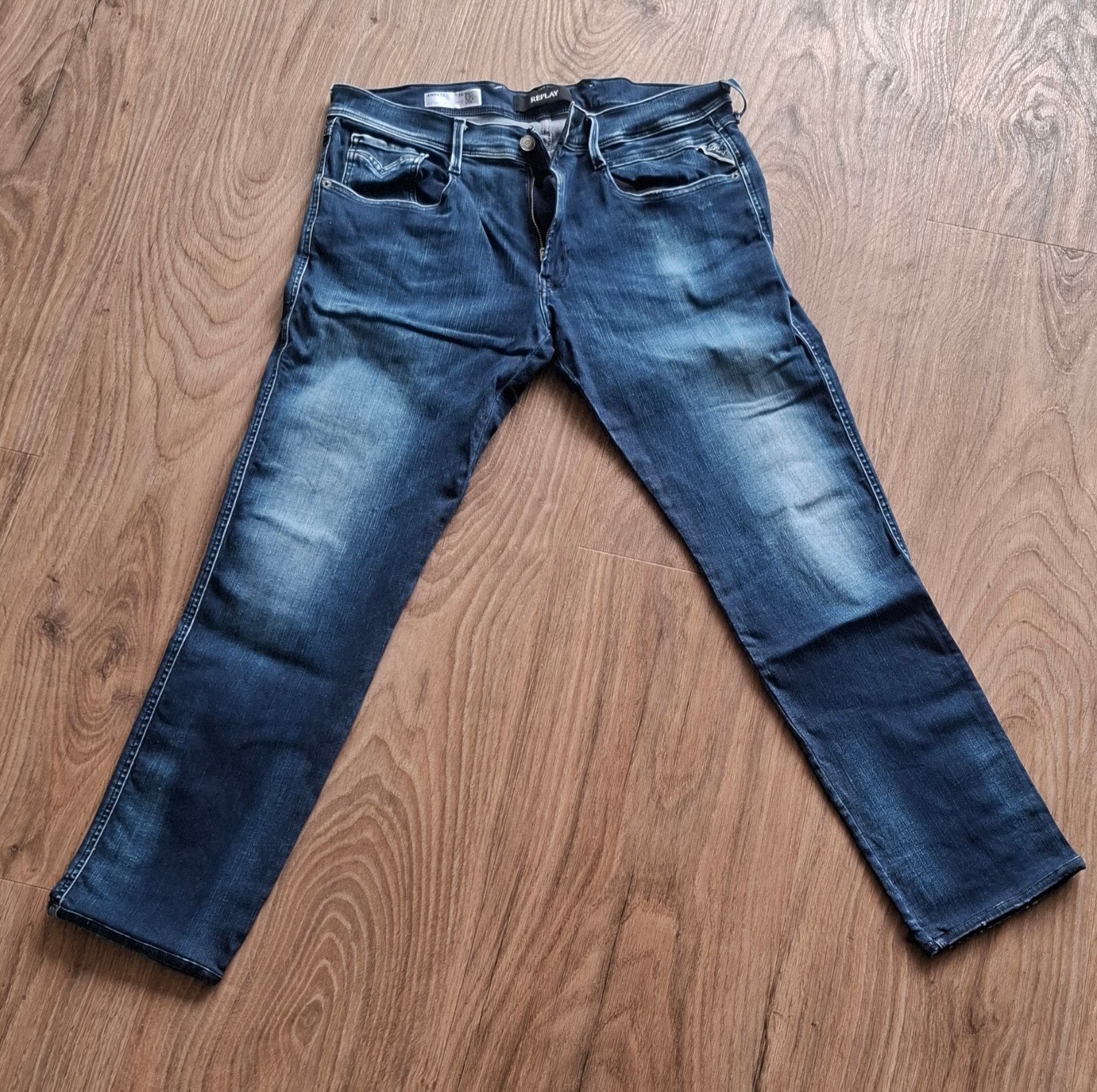 Replay Anbass Hyperflex Slim Fit Jeans W36, W36 - W38 (confectie 52/54), Blauw, Ophalen of Verzenden, Gedragen