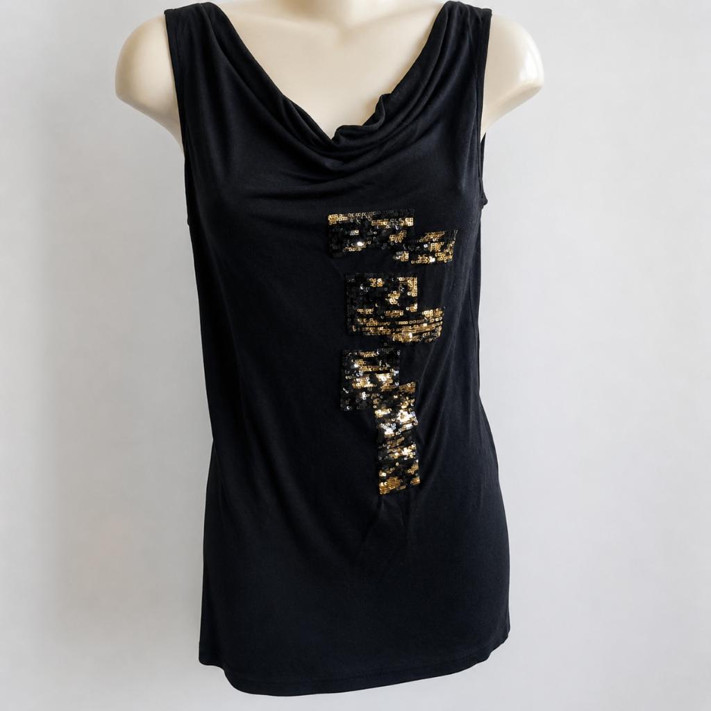 Turnover top zwart met gouden letters maat XL, Zwart, Maat 42/44 (L), Zo goed als nieuw, Zonder mouw