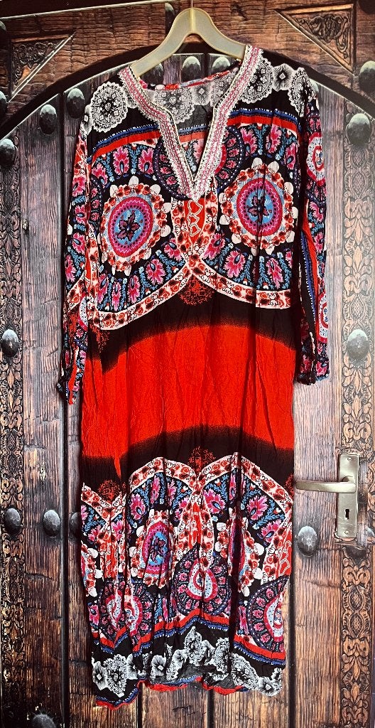 Prachtige fleurige Ibiza hippie jurk 44 nu 19,99€, Overige kleuren, Maat 42/44 (L), Made in Ibiza, Ophalen of Verzenden