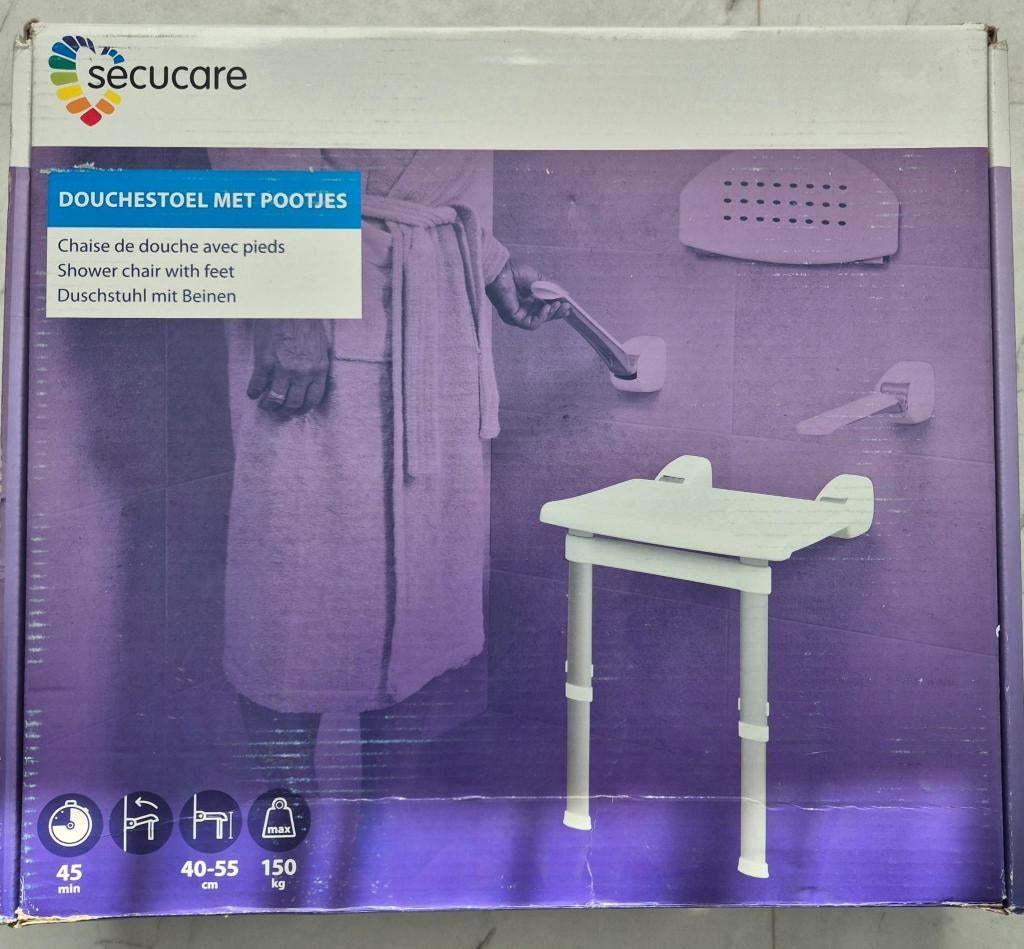 Secucare opklapbare douchestoel met pootjes, Verzenden, Nieuw
