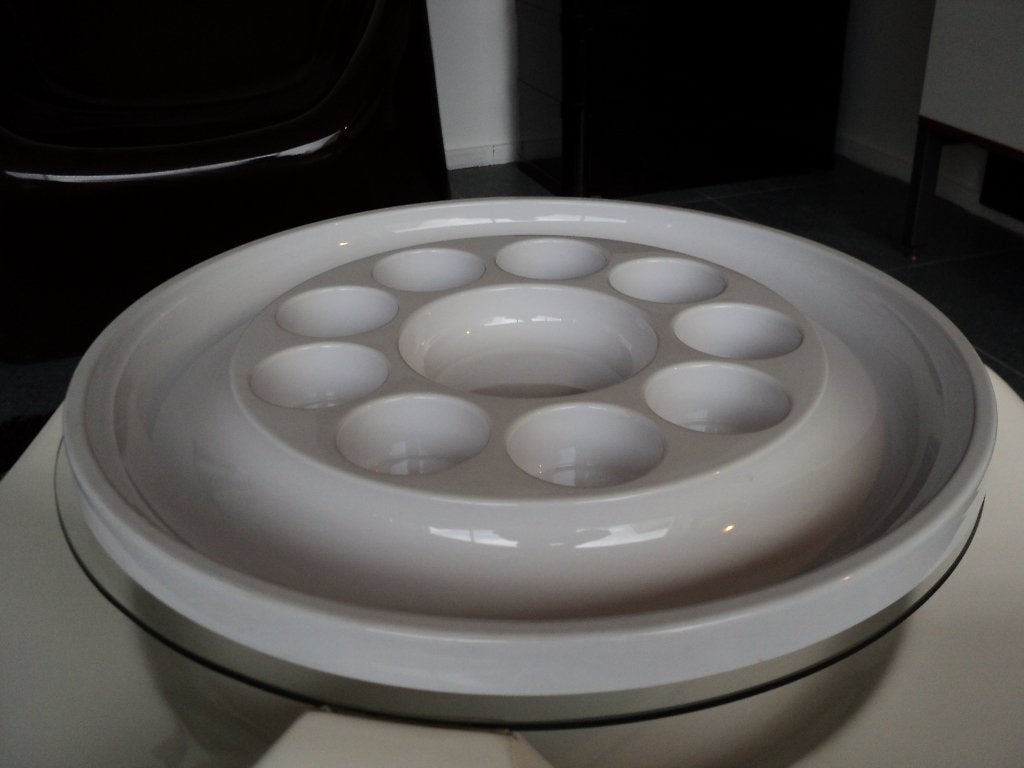 Kunststof design hapjesschaal wit italiaans design jaren 70, Kunststof, Gebruikt, Schaal, Rond