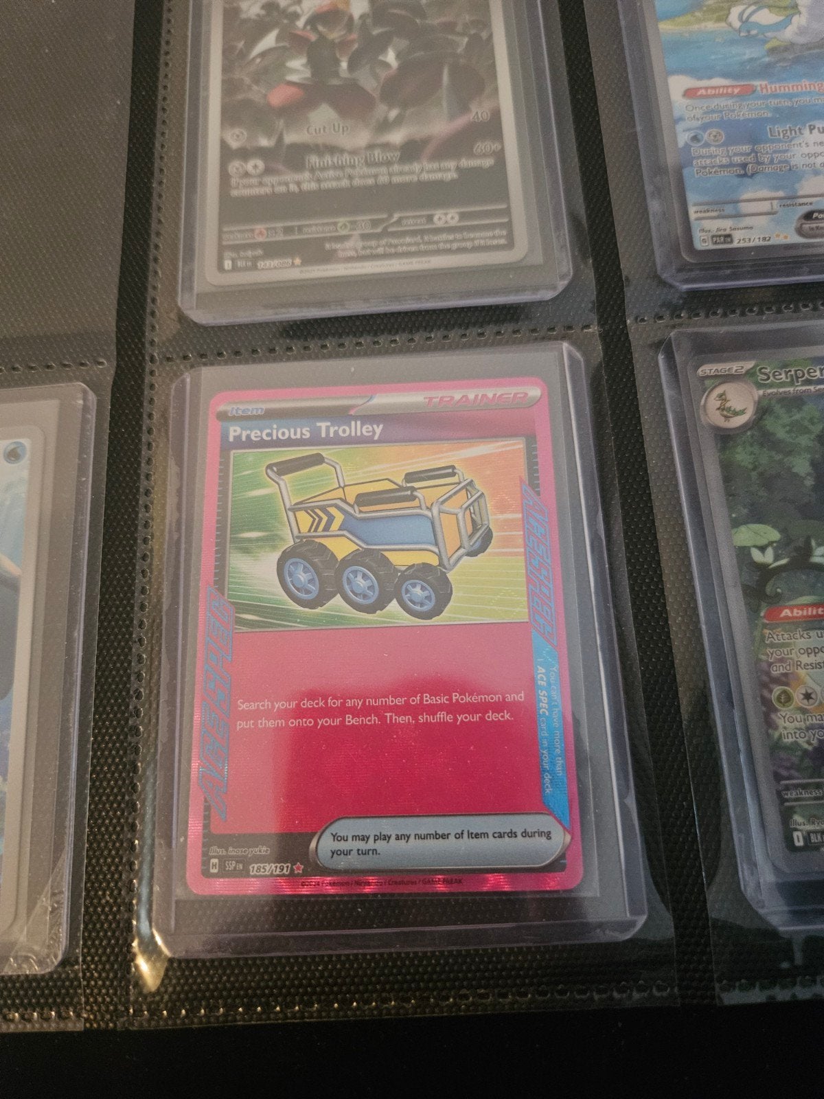 Pokemon Precious Trolley 185/191 Surging Sparks, Ophalen of Verzenden, Zo goed als nieuw, Losse kaart, Foil